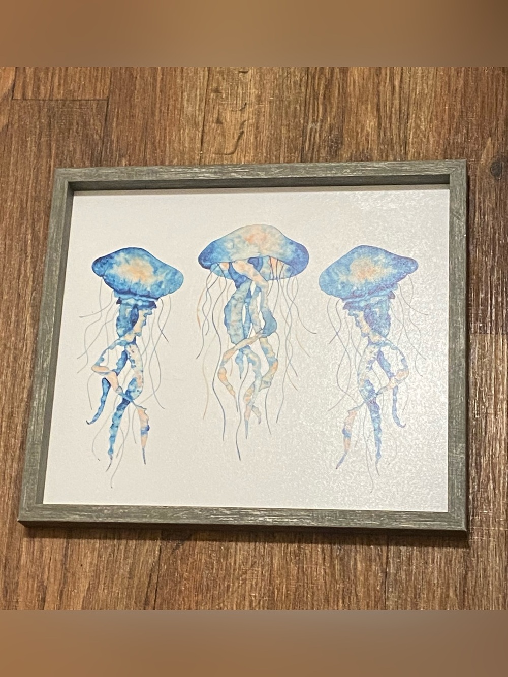 East Urban Home Blue Jellyfish Wall Art Print Framed Painted Medusa On White II